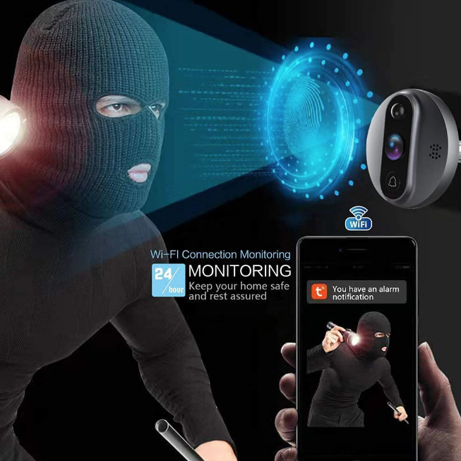 Tuya Smart 1080P WiFi titthålsvideokamera med PIR rörelsedetektor och nattvision för hemsäkerhet