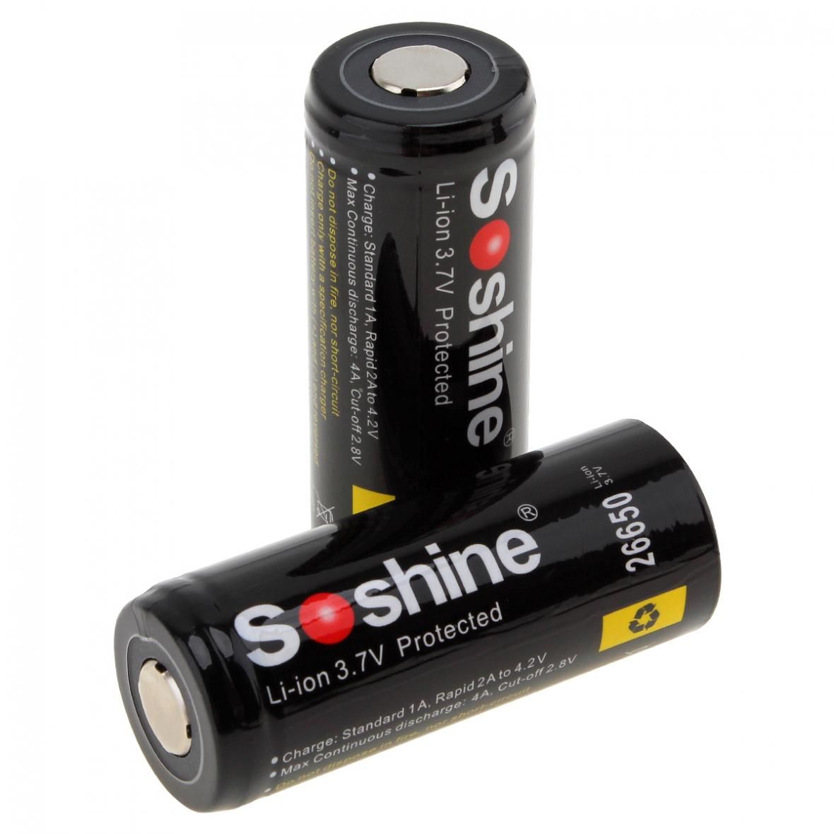 Soshine 26650 5500mAh 3.7V uppladdningsbara batterier 2-pack för elektronik och ficklampor hög prestanda