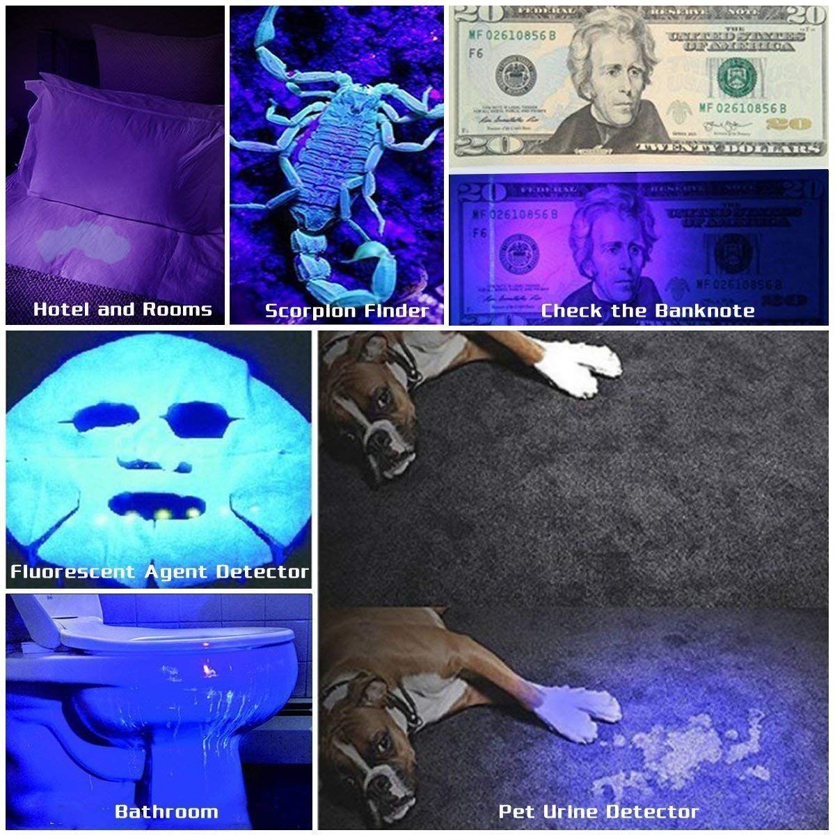 UltraFire WF-502B.2 395nm LED UV-ficklampa för upptäckt av husdjursfläckar, DIY-inspektion, kraftfull UV-utgång, hållbar