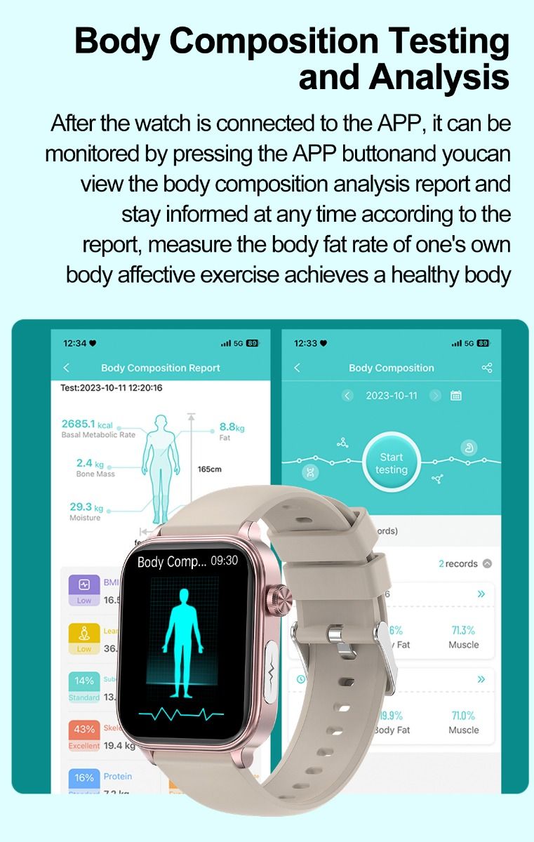 ET570 Blodsocker Smartwatch EKG Puls Blodtryck Hälsa Icke-invasiv Blodsocker Mätning, 1.96" Pekskärm för Android iOS