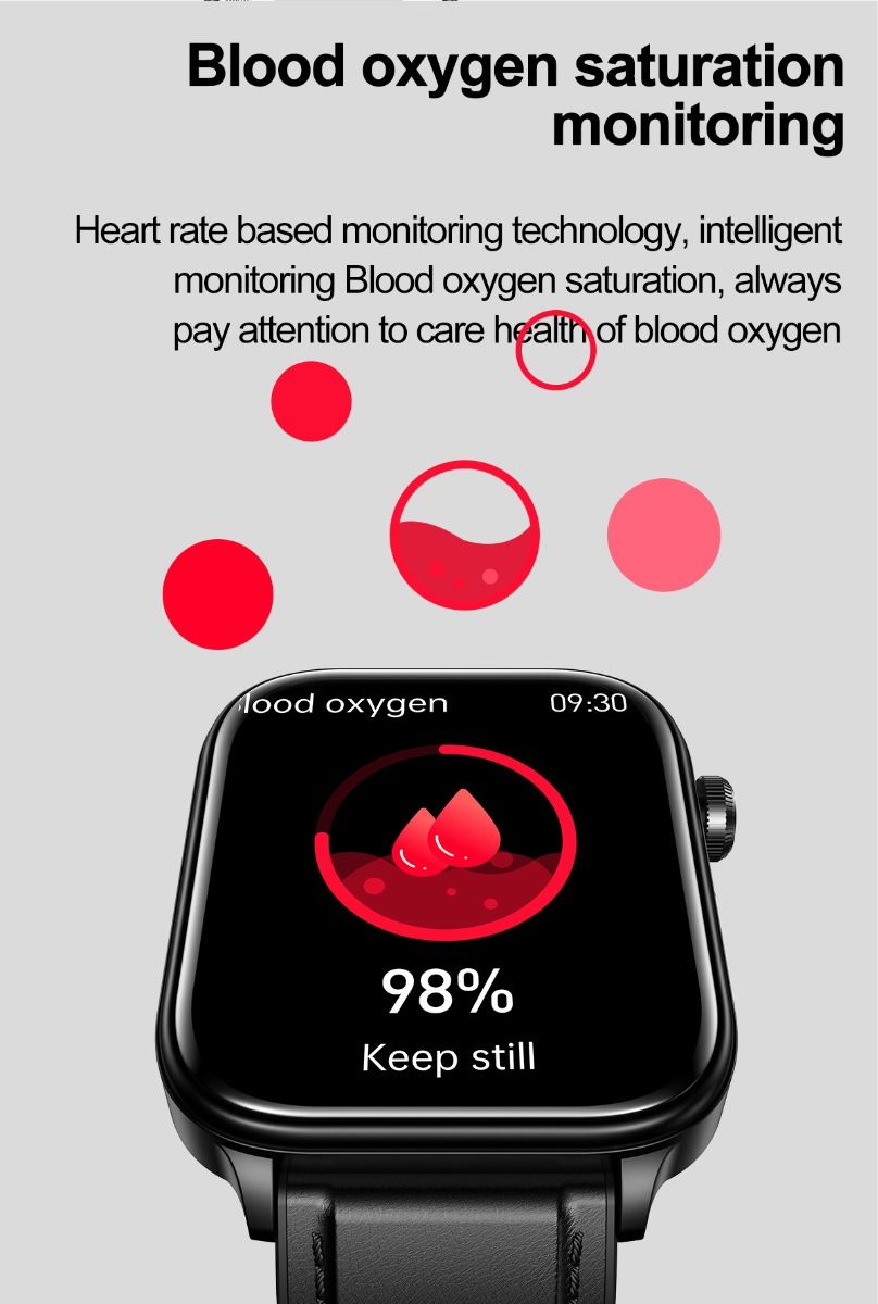 ET570 Blodsocker Smartwatch EKG Puls Blodtryck Hälsa Icke-invasiv Blodsocker Mätning, 1.96" Pekskärm för Android iOS