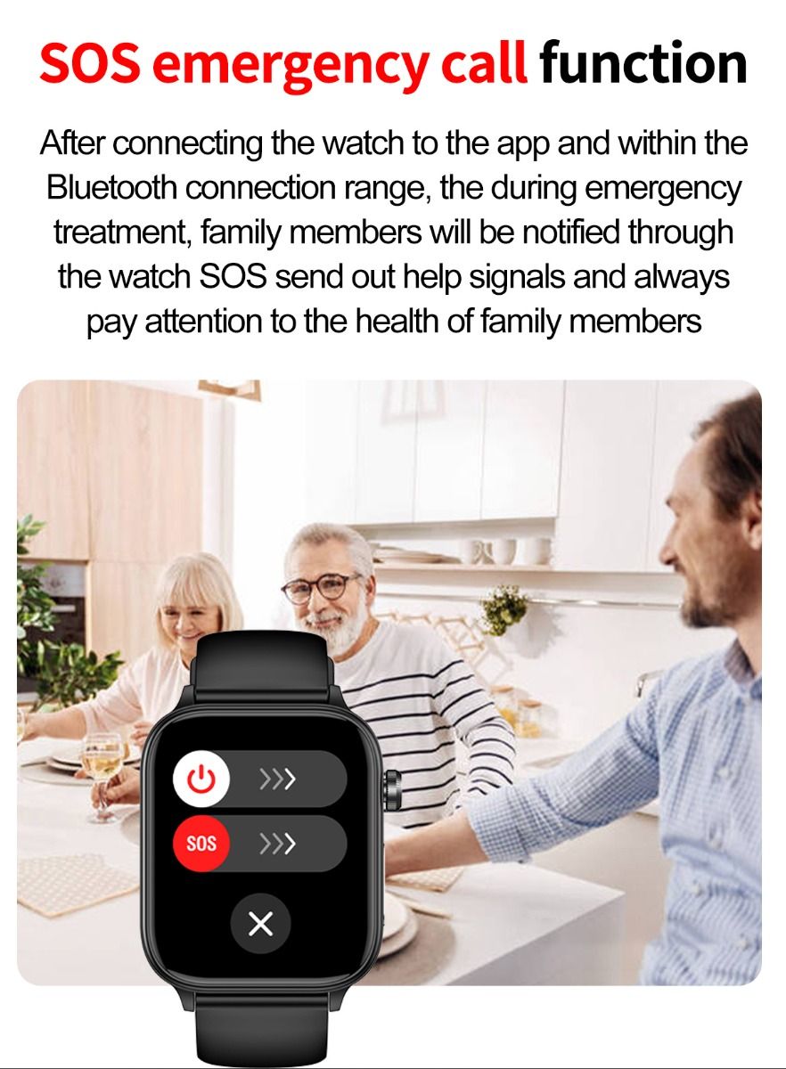 ET570 Blodsocker Smartwatch EKG Puls Blodtryck Hälsa Icke-invasiv Blodsocker Mätning, 1.96" Pekskärm för Android iOS