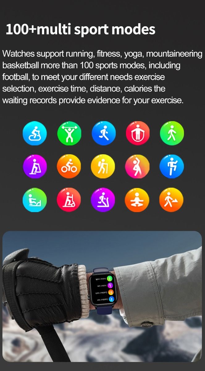 ET570 Blodsocker Smartwatch EKG Puls Blodtryck Hälsa Icke-invasiv Blodsocker Mätning, 1.96" Pekskärm för Android iOS