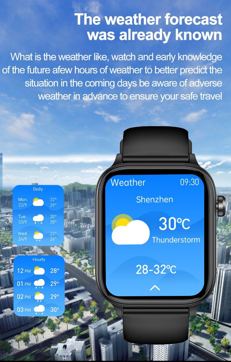 ET570 Blodsocker Smartwatch EKG Puls Blodtryck Hälsa Icke-invasiv Blodsocker Mätning, 1.96" Pekskärm för Android iOS