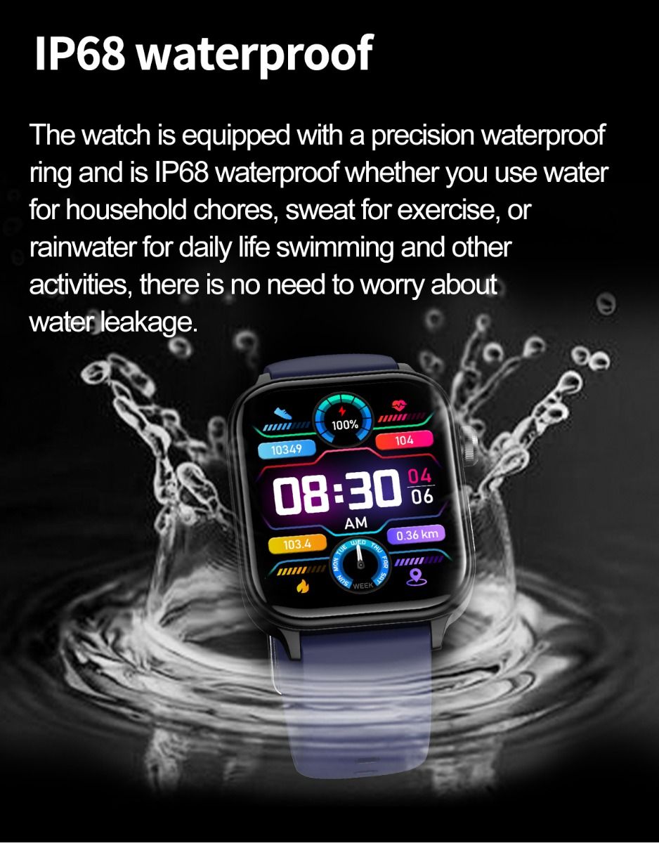 ET570 Blodsocker Smartwatch EKG Puls Blodtryck Hälsa Icke-invasiv Blodsocker Mätning, 1.96" Pekskärm för Android iOS