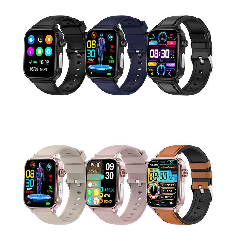 ET570 Blodsocker Smartwatch EKG Puls Blodtryck Hälsa Icke-invasiv Blodsocker Mätning, 1.96" Pekskärm för Android iOS