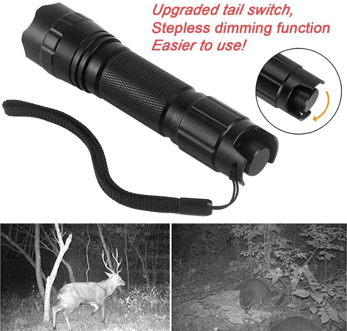 UltraFire 940nm LED IR-ficklampa med justerbart fokus och steglös dimring för mörkersyn, jakt och utforskning av vilda djur