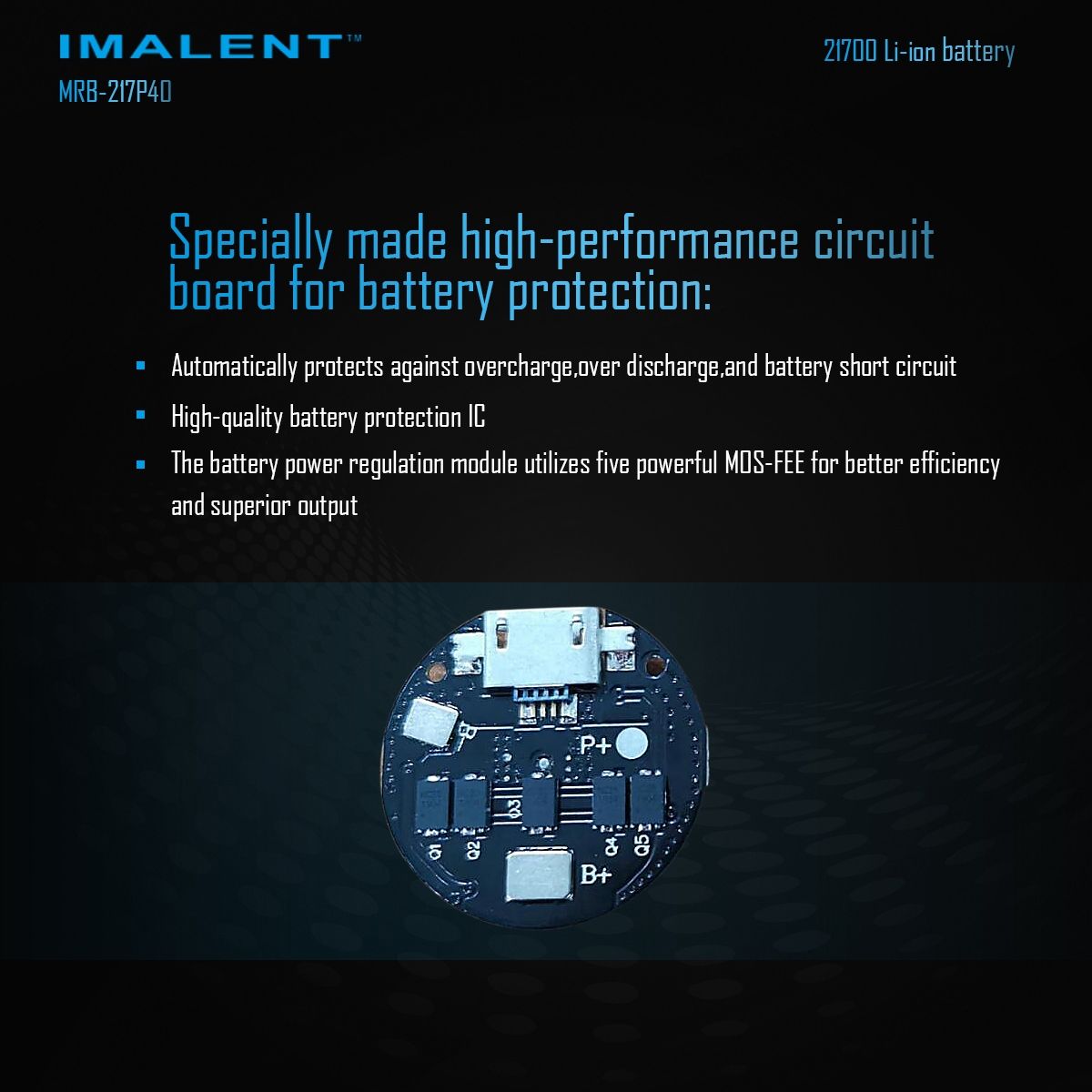 IMALENT MRB-217P40 21700 Batteri 4000mAh Type-C Uppladdningsbart Hög Kapacitet för Ficklampor och Prylar