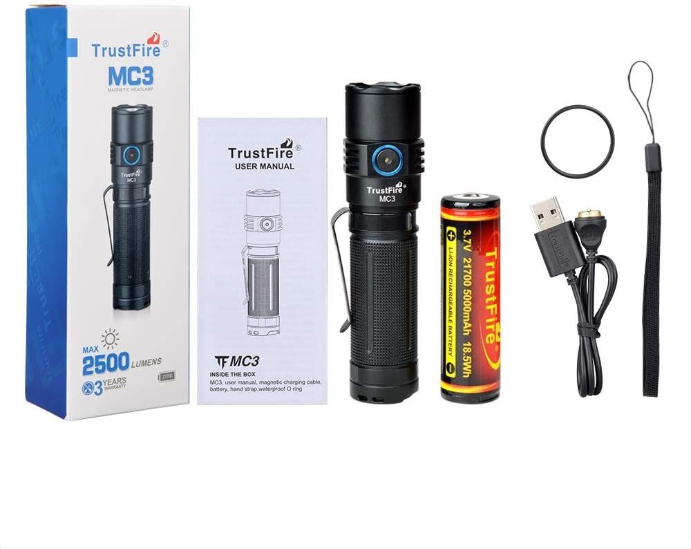 TrustFire MC3 XHP50 LED-ficklampa 2500 lumen USB magnetisk laddning IP68 vattentät kompakt och kraftfullt ljus
