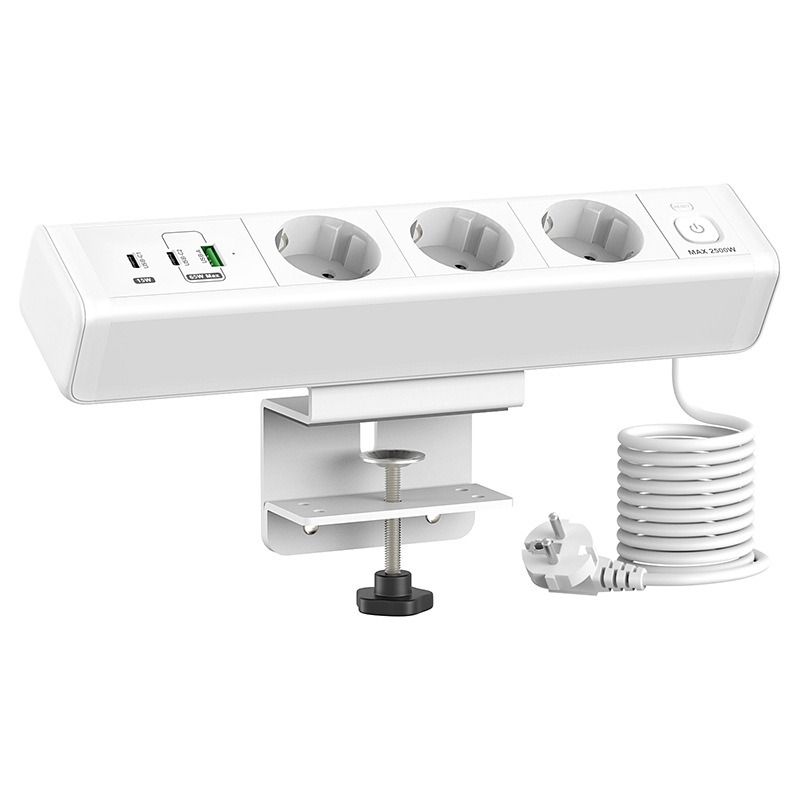 Skrivbordsmonterad Grenuttag med Strömställare | Snabbladdning USB-C/A | Överbelastningsskydd Eluttag EU-Standard