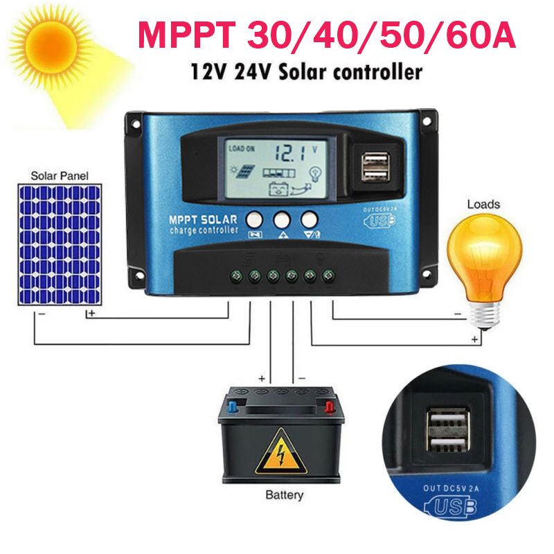 Effektiv MPPT solcellsladdningsregulator 30A-100A med LCD-skärm och solenergioptimering för hållbar laddning