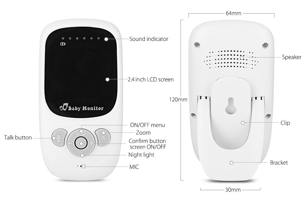 SP880 trådlös videobabymonitor med 2.4-tum LCD infraröd nattvision och tvåvägsljud för trygg babyövervakning