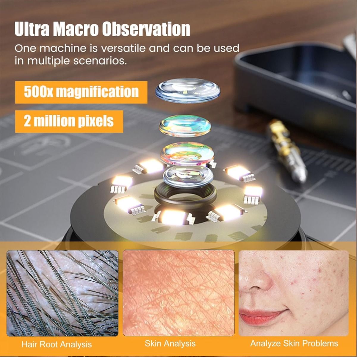 500x Digitalmikroskop 2MP - förstoringsglas för elektronikreparation, mynt & hudanalys, handhållen video