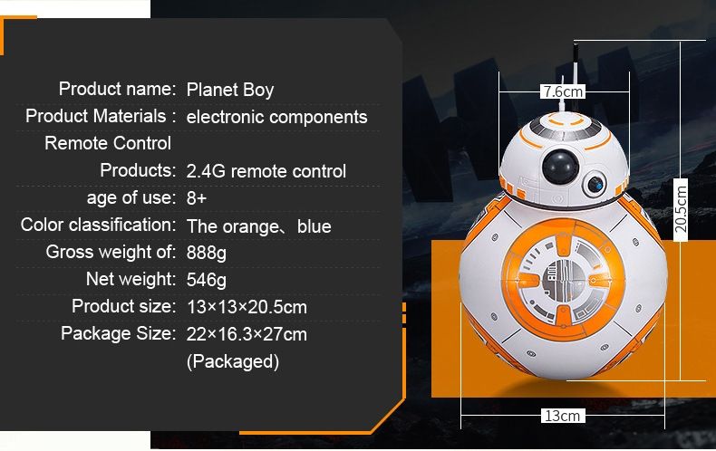 Star Wars BB-8 Fjärrstyrd Robot 20,5cm Intelligent RC-leksak 360° Rotation Rolig för barn och samlarobjekt