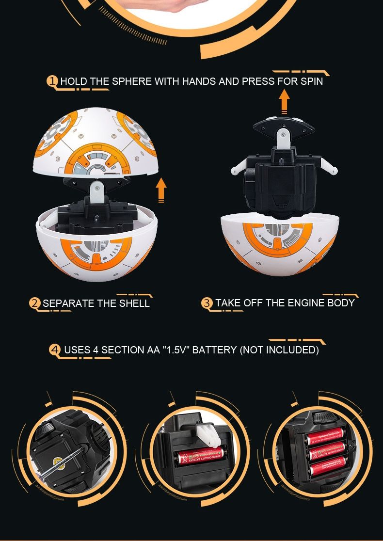 Star Wars BB-8 Fjärrstyrd Robot 20,5cm Intelligent RC-leksak 360° Rotation Rolig för barn och samlarobjekt