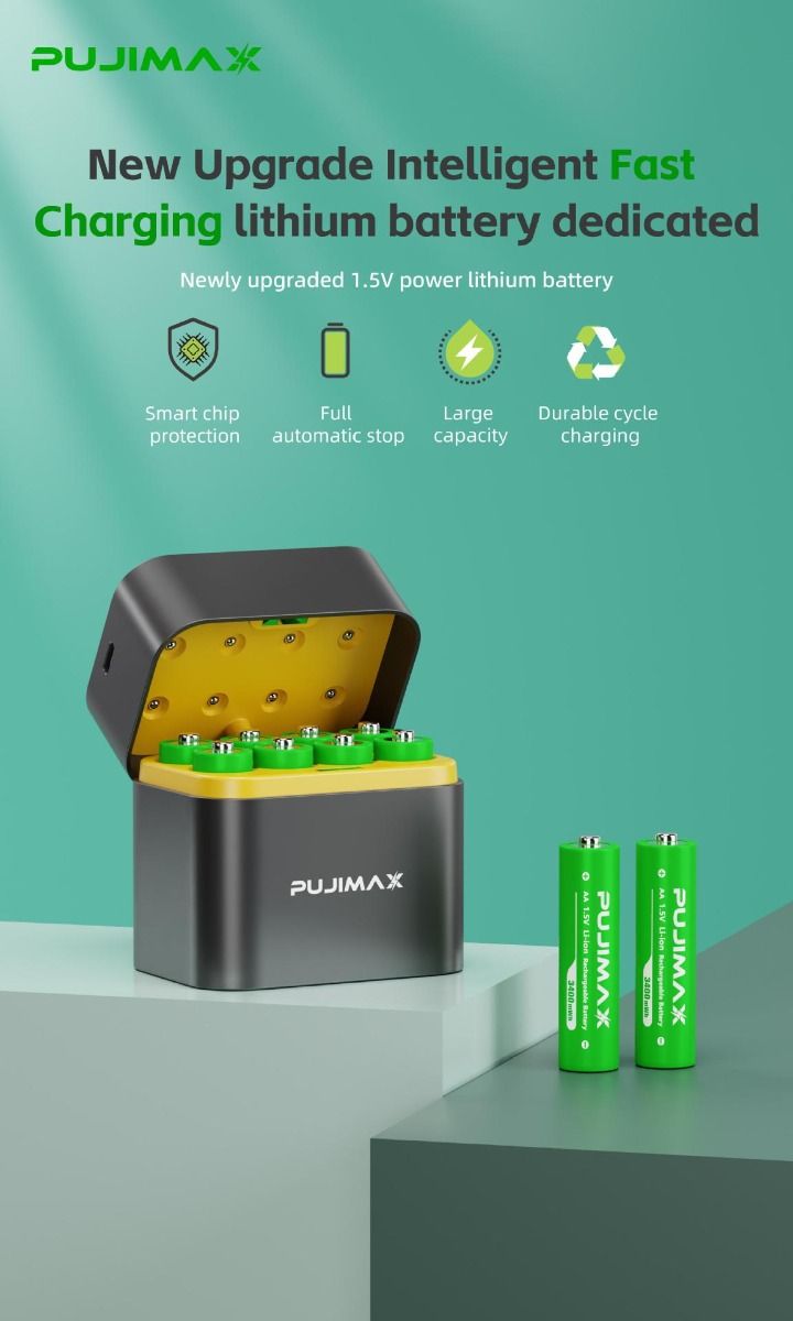 8-fack smart flip top laddare med typ-C port effektiv för AA litiumbatteri 3400mWh snabb batterihantering
