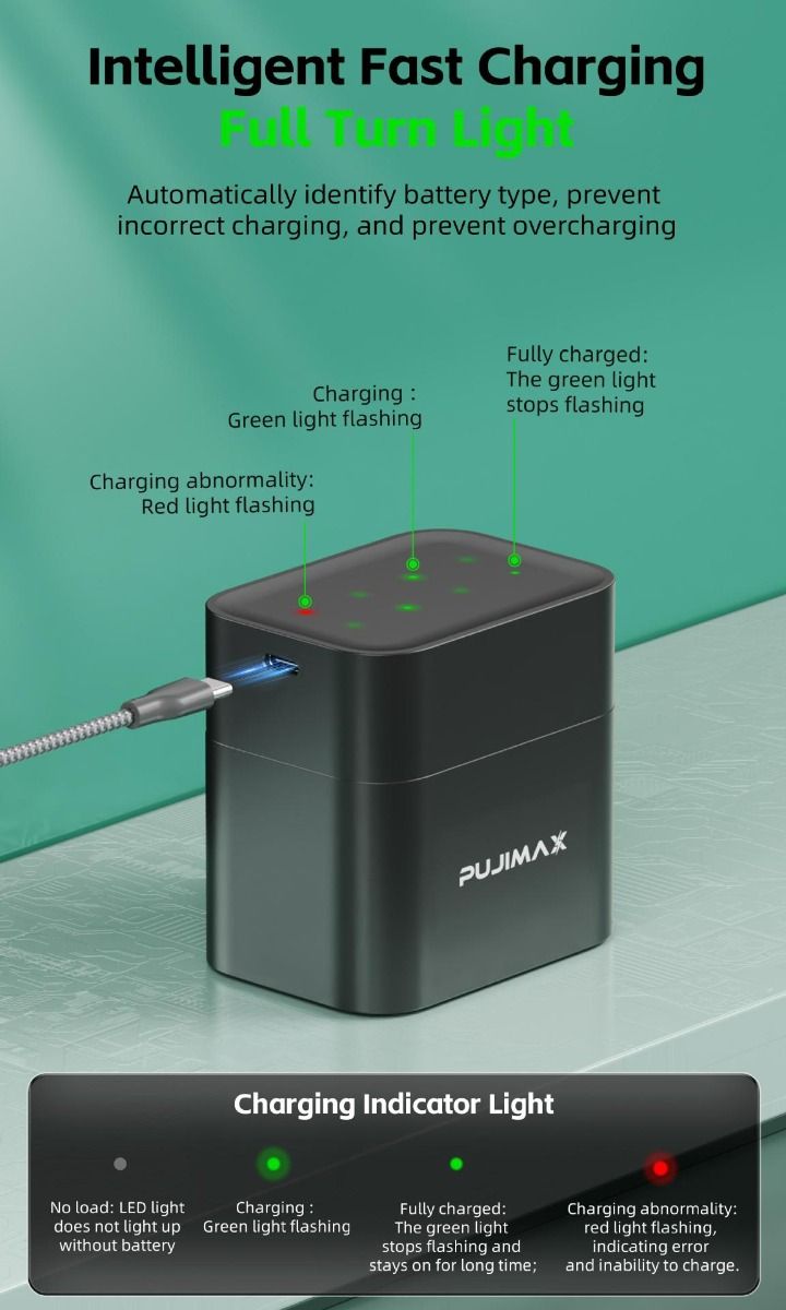 8-fack smart flip top laddare med typ-C port effektiv för AA litiumbatteri 3400mWh snabb batterihantering