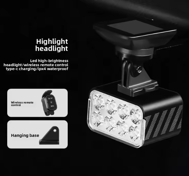 Fjärrstyrd Cykellampa W450 1800 Lumen – Stark & Lyftbar Framlampa för MTB