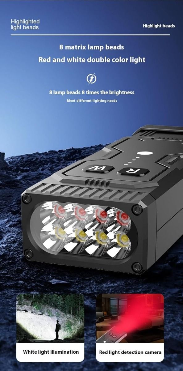 Multi Function Rechargeable Self-Defense LED Flashlight with Arc Lighter Hidden Camera Detectors, Portable Self Protective Tactical Flashlight