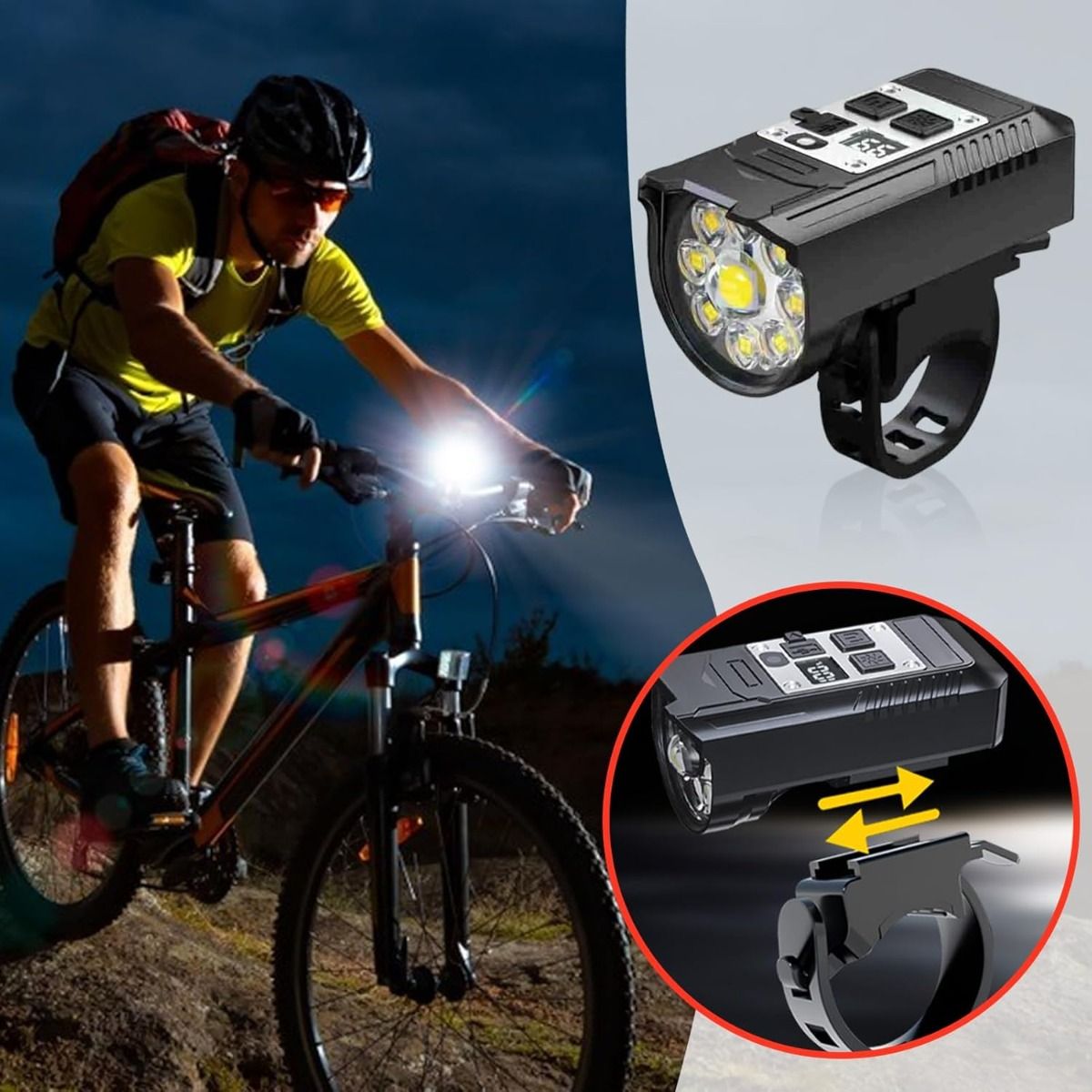 Cykellampa fram 9 LED | Uppladdningsbar cykellampa USB-C & Vattentät för din Cykelsäkerhet