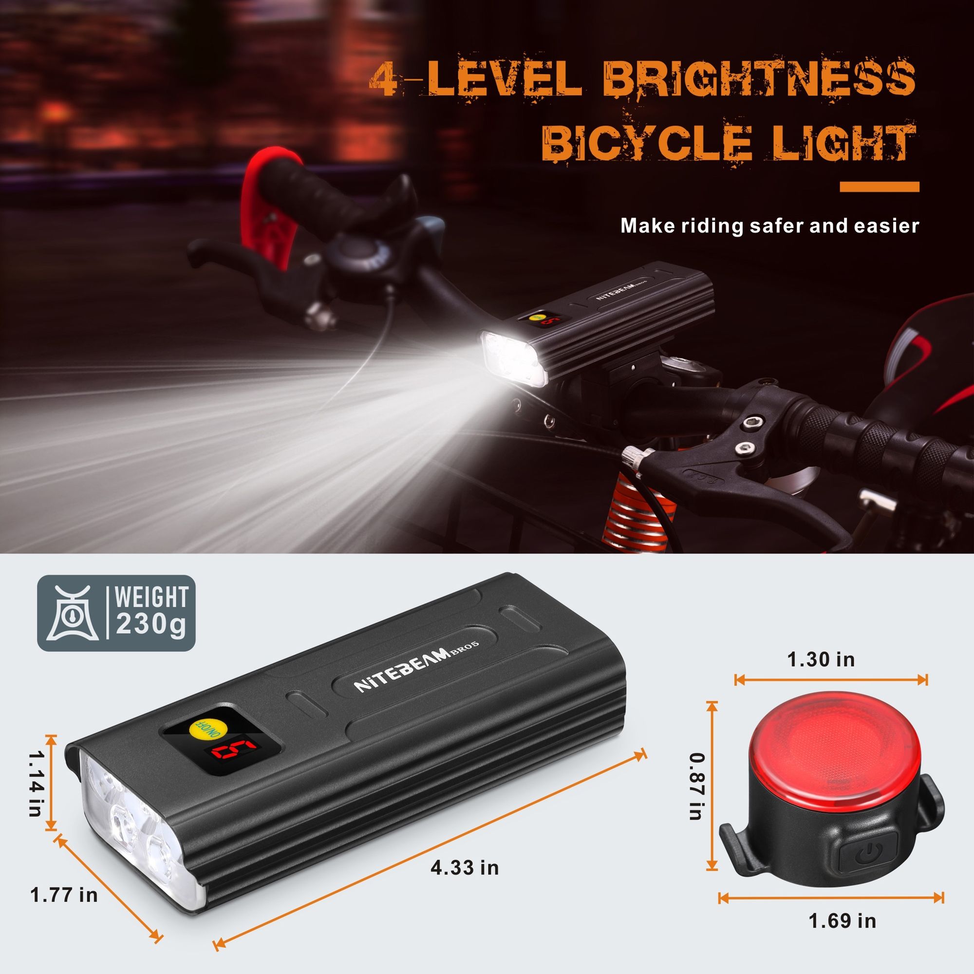 NiteBeam BR05 cykellampor 5000 lumen USB-uppladdningsbar cykelsäkerhetsutrustning med powerbank-funktion