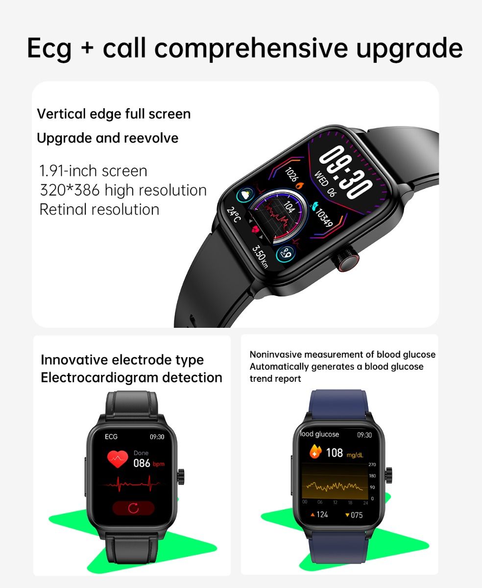 ET540 Blodsocker EKG Kroppstemperatur Blodtryck Blodsyre Puls Bluetooth-samtal Smartklocka Träningsspårare