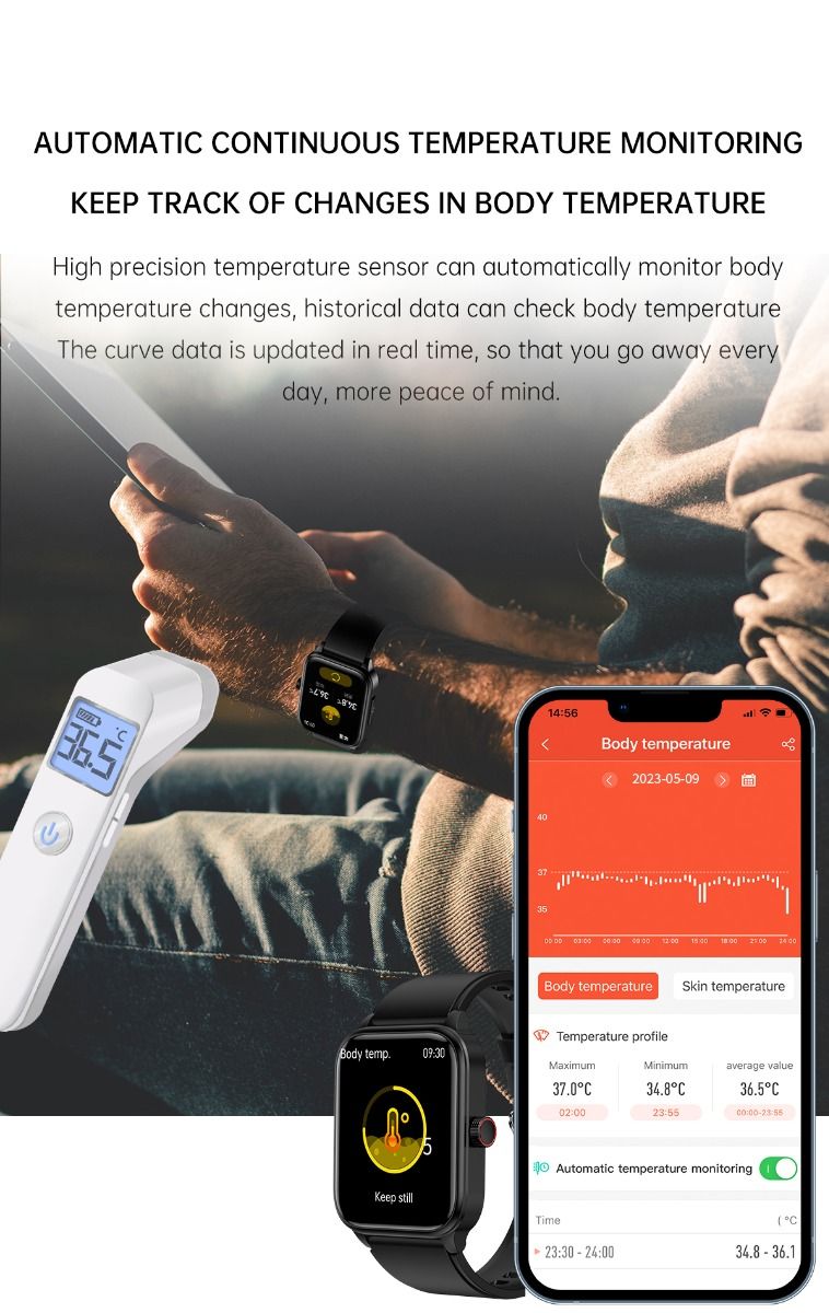 ET540 Blodsocker EKG Kroppstemperatur Blodtryck Blodsyre Puls Bluetooth-samtal Smartklocka Träningsspårare