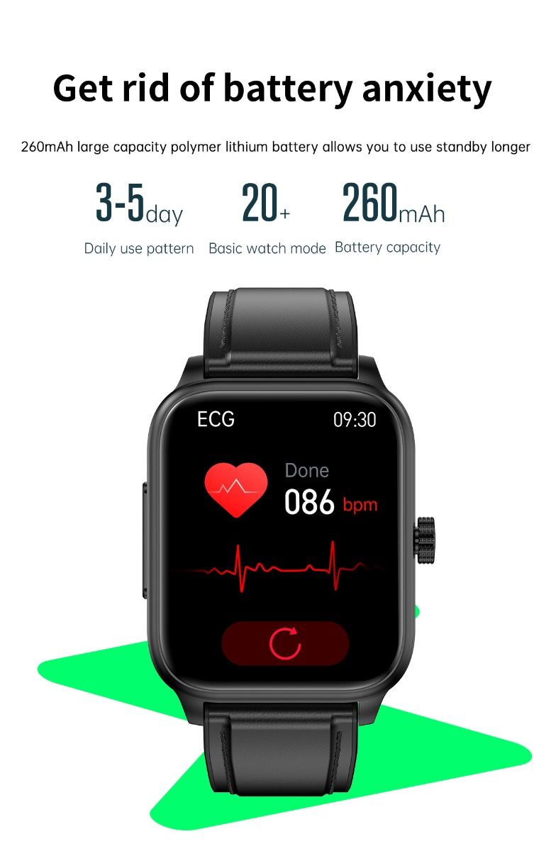 ET540 Blodsocker EKG Kroppstemperatur Blodtryck Blodsyre Puls Bluetooth-samtal Smartklocka Träningsspårare