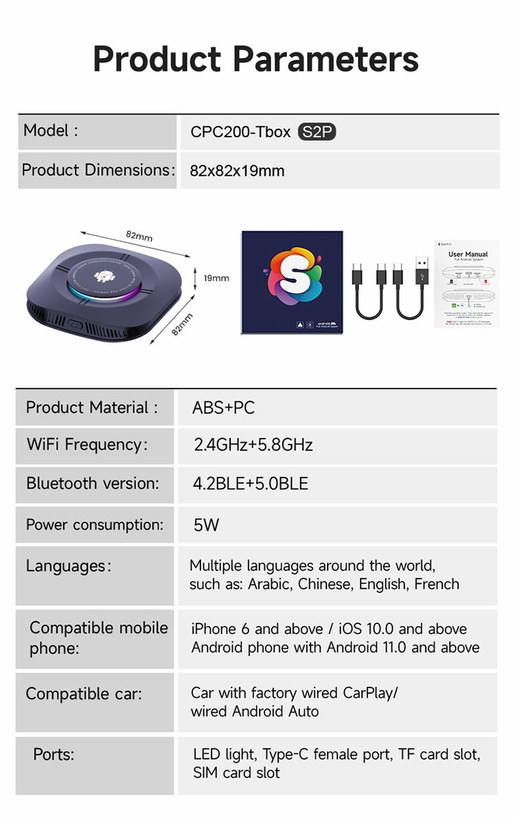 Carlinkit Android 13 TV Box Trådlös CarPlay Sömlös Anslutning 8-kärnig Adapter för Bilunderhållning