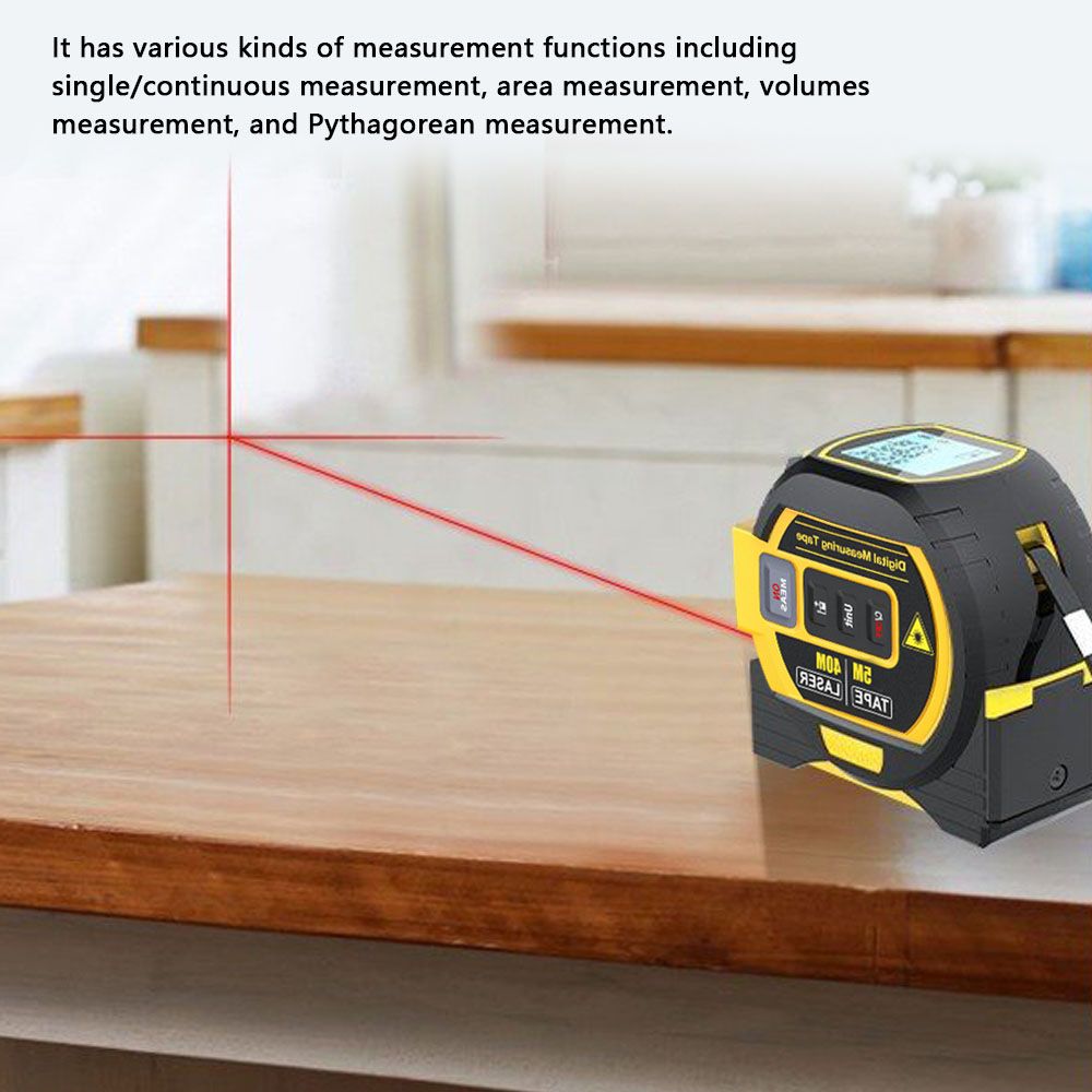 3 i 1 Laseravståndsmätare med 5 m Måttband och LCD-skärm Multifunktionellt Verktyg för Byggnad och Renovering