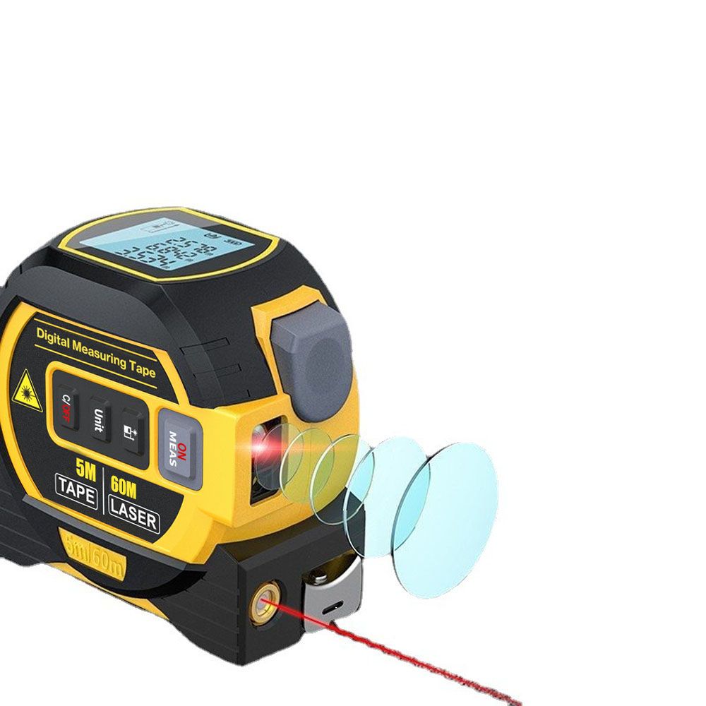 3 i 1 Laseravståndsmätare med 5 m Måttband och LCD-skärm Multifunktionellt Verktyg för Byggnad och Renovering