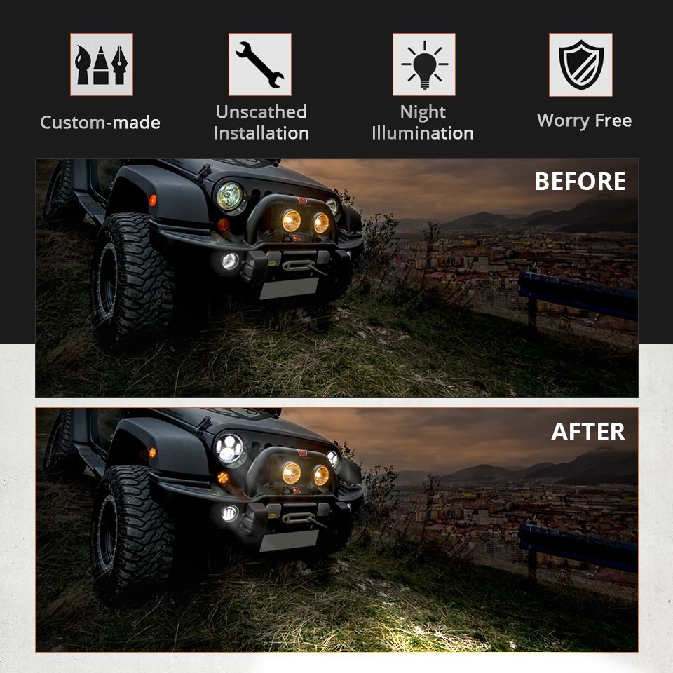 CO LIGHT 7 tums LED-strålkastare H4 DRL för Jeep Wrangler och Lada Niva Väderbeständig multifunktionell halo