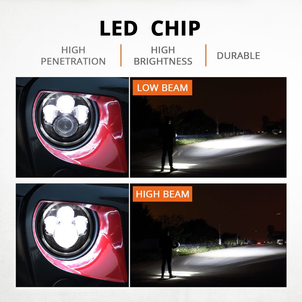 CO LIGHT 7 tums LED-strålkastare H4 DRL för Jeep Wrangler och Lada Niva Väderbeständig multifunktionell halo