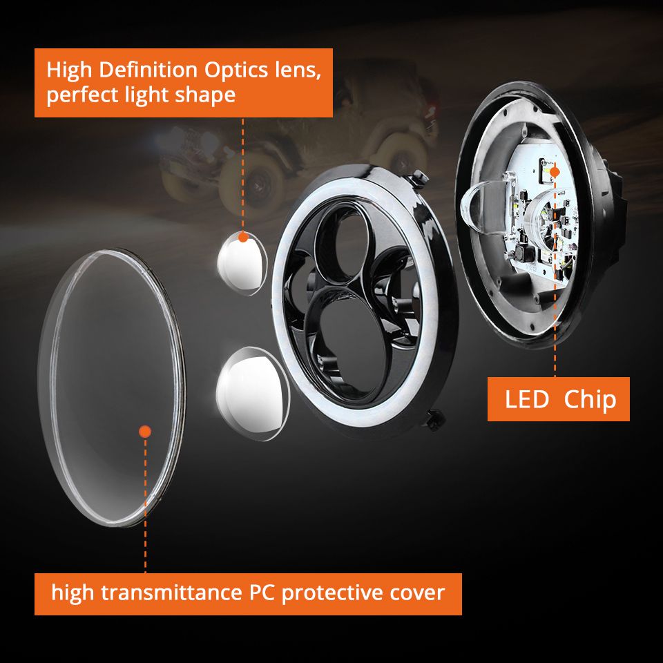 CO LIGHT 7 tums LED-strålkastare H4 DRL för Jeep Wrangler och Lada Niva Väderbeständig multifunktionell halo