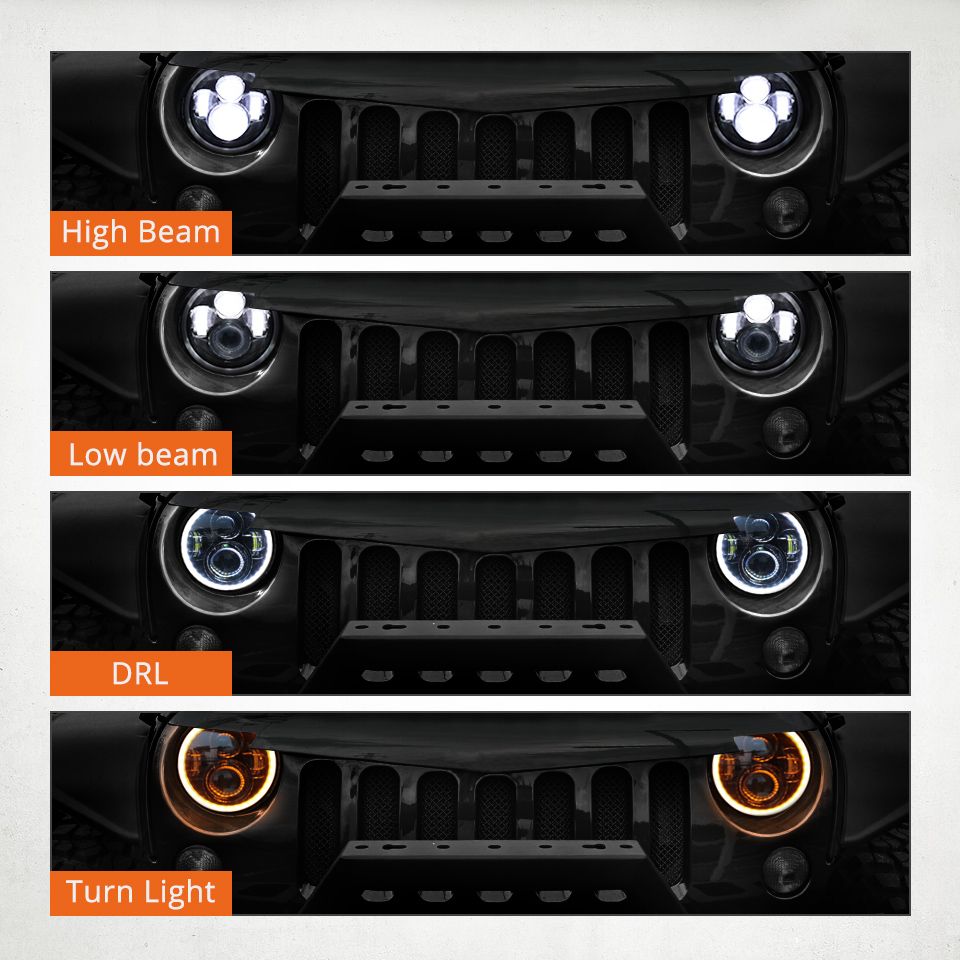 CO LIGHT 7 tums LED-strålkastare H4 DRL för Jeep Wrangler och Lada Niva Väderbeständig multifunktionell halo