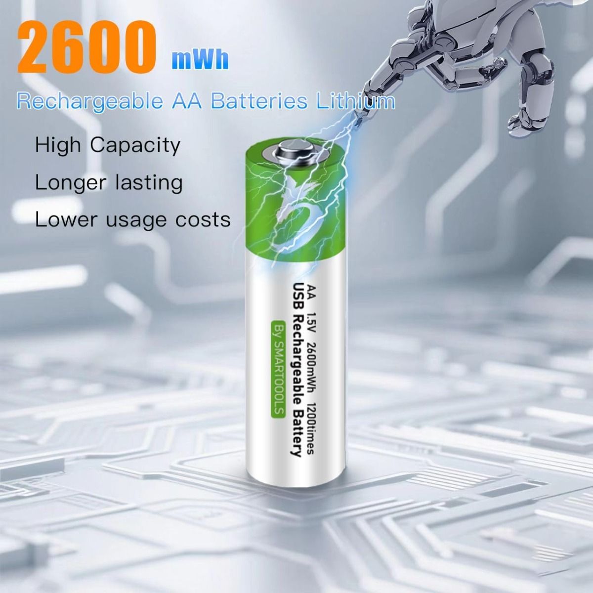 Uppladdningsbara AA-batterier USB-C 2600mWh 1.5V – Hållbara & Kostnadsbesparande!