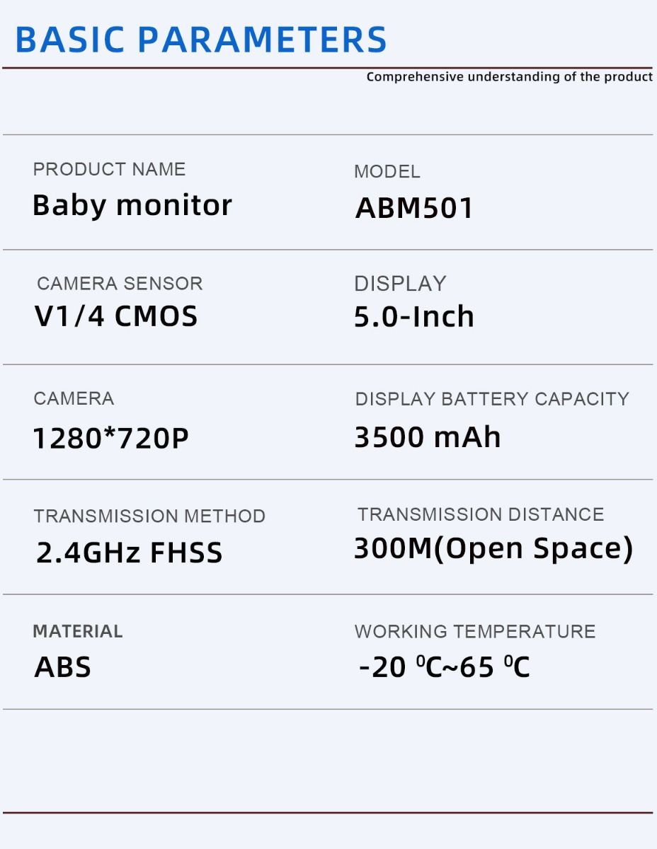 ABM501 Video Babymonitor 5.0 tums LCD 2.4G Trådlös Föräldraskap Säkerhet med Nattvision och Tvåvägs Audio