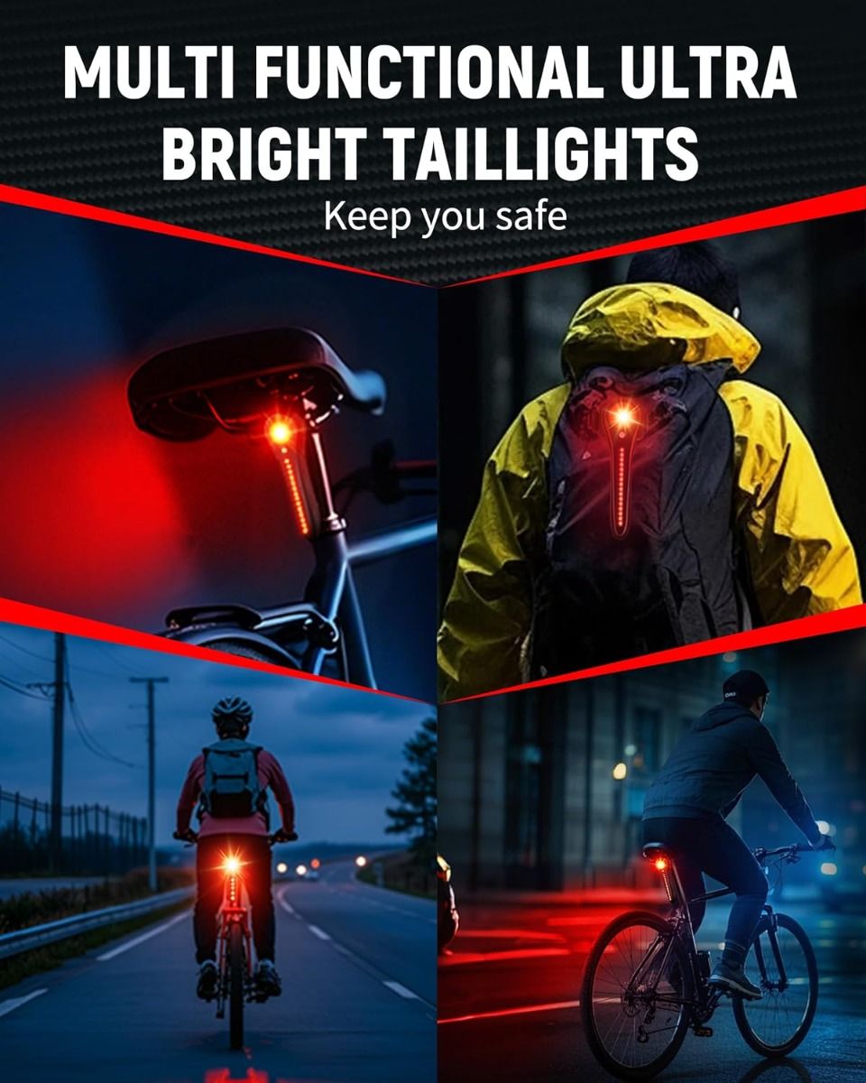Smart USB-C Cykelbakljus: Super LED baklampa, vattentät & laddbar för säker cykling!
