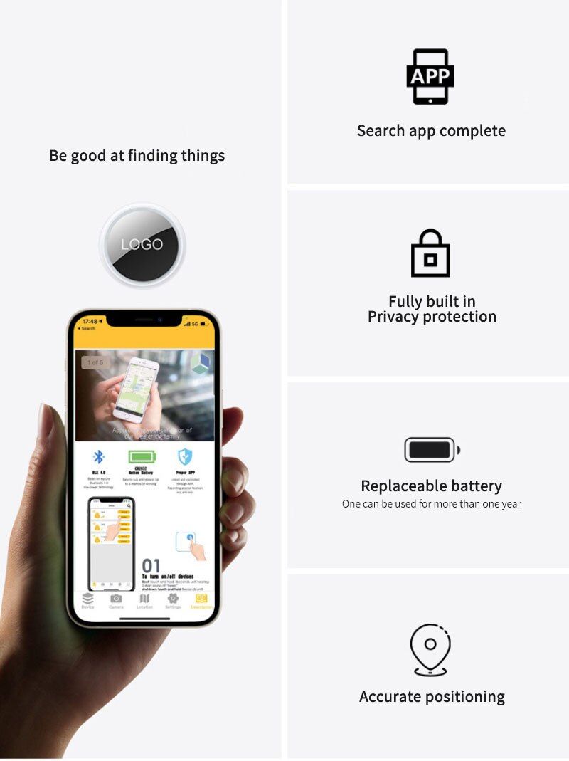 Mini GPS-tracker Bluetooth 4.0 Smart Locator – lättviktig anti-borttappningsenhet för nycklar, husdjur, barn med realtidsplacering