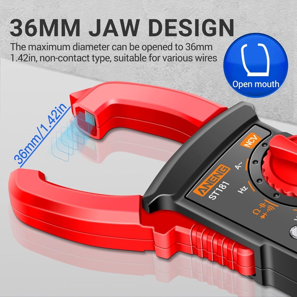 ANENG ST180 Digitalt klämmeter Multimeter Testare 4000 räkningar med NCV Amp Ohm Volt Mäter växelström, växel-/likspänning, kapacitans, resistans, dioder, kontinuitet, frekvens, bakgrundsbelysning Elektrikerverktyg
