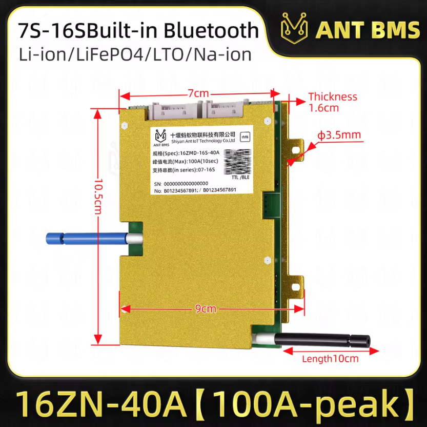 ANT Smart BMS 4S-24S 16S 40A för Lifepo4/Li-ion BMS. Optimalt Elcykel BMS med Bluetooth & balansering.
