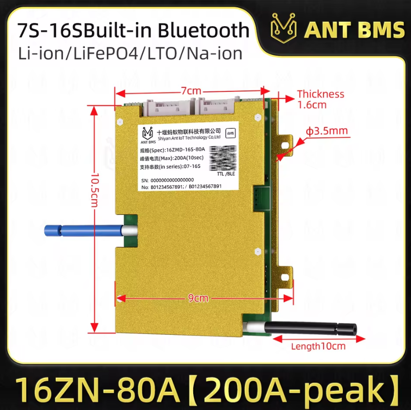 ANT Smart BMS 4S-24S 16S 40A för Lifepo4/Li-ion BMS. Optimalt Elcykel BMS med Bluetooth & balansering.