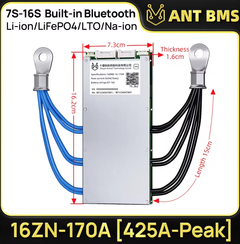ANT Smart BMS 4S-24S 16S 40A för Lifepo4/Li-ion BMS. Optimalt Elcykel BMS med Bluetooth & balansering.