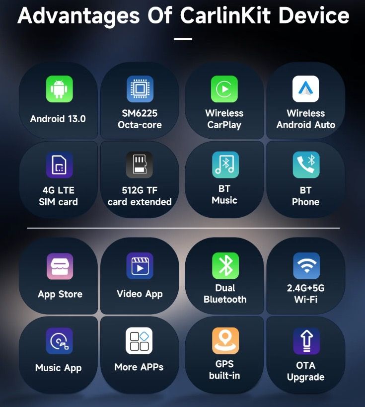CarlinKit Smart TV Box CarPlay Ai Box Android 13 YouTube Netflix Underhållning för Långa Bilresor