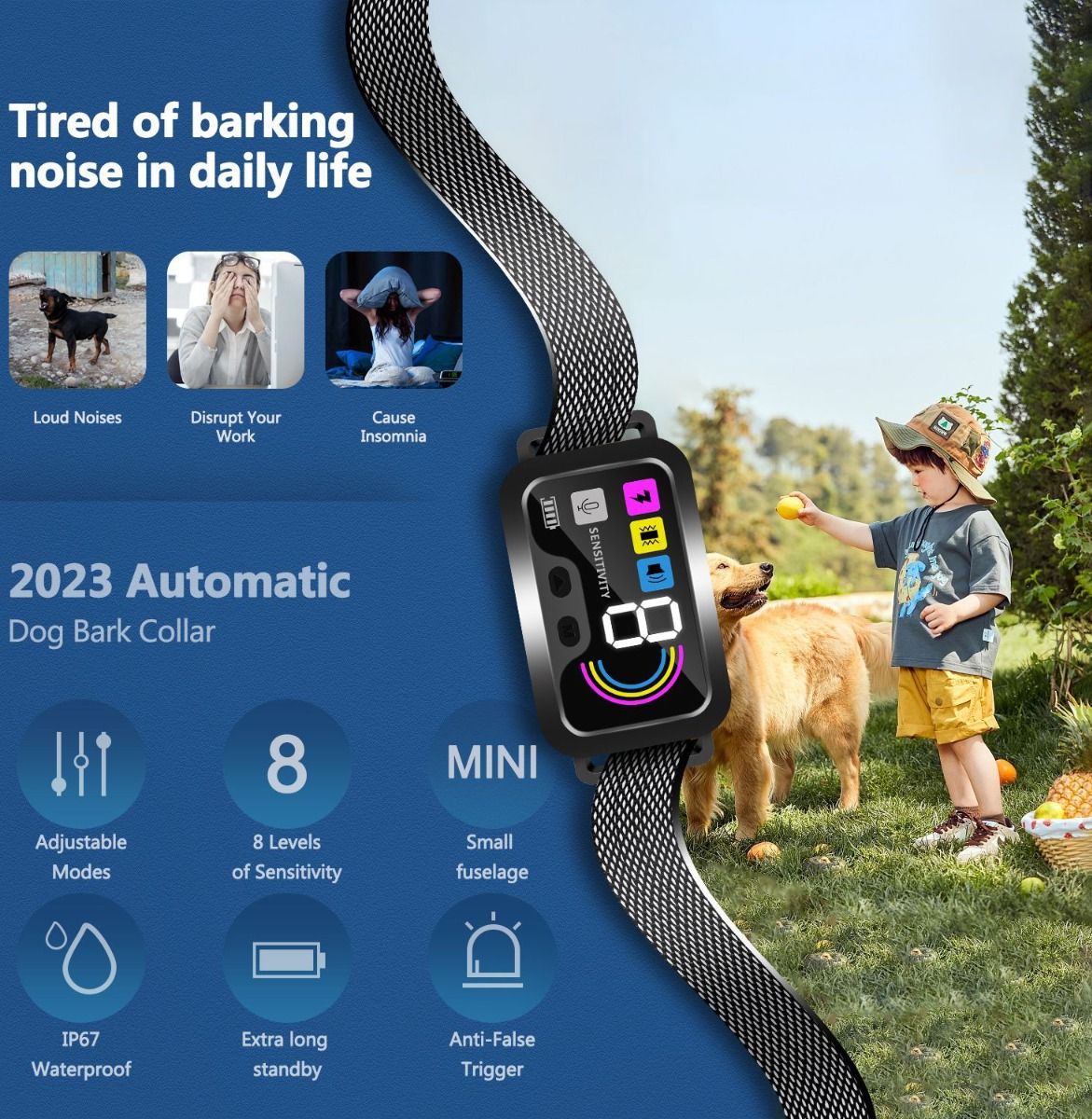 Smart automatiskt anti-skall hundhalsband med justerbara träningslägen, vattentät design och skallavkänningsteknik