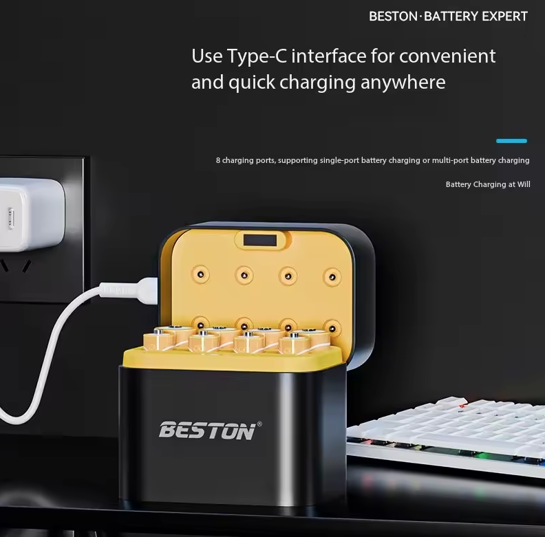 Beston Smart Batteriladdare Set 8 AA 1.5V Litiumbatterier 3600mWh – Snabbladdning, Överladdningsskydd