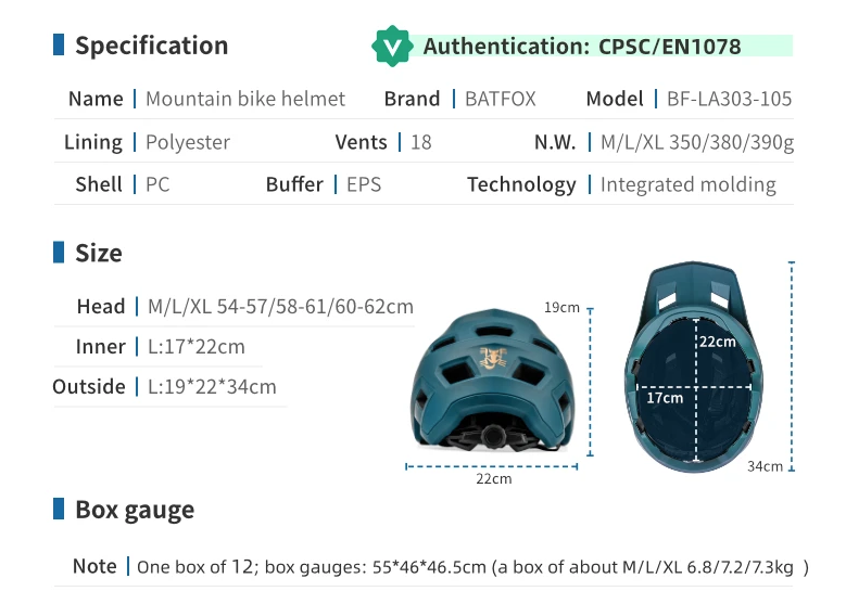 BATFOX Mountainbikehjälm med lättvikts In-Mold-teknik och justerbar passform för vuxna och ungdomar