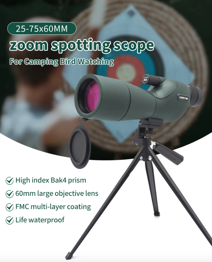 25-75x60 Spottingscope ED-lins | Kraftfullt Monokulärt Teleskop för Fågelskådning & Utomhus | BAK4