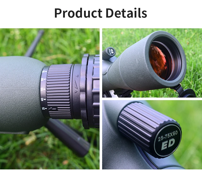 25-75x60 Spottingscope ED-lins | Kraftfullt Monokulärt Teleskop för Fågelskådning & Utomhus | BAK4