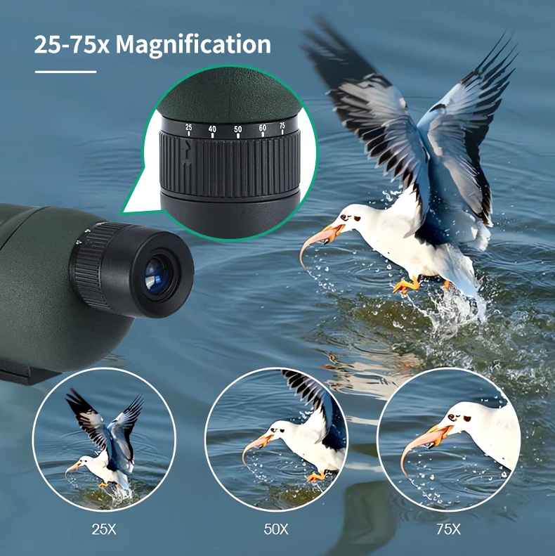 25-75x60 Spottingscope ED-lins | Kraftfullt Monokulärt Teleskop för Fågelskådning & Utomhus | BAK4